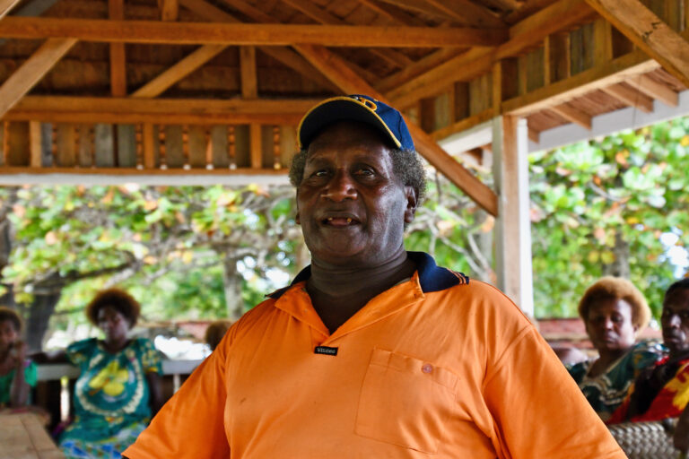 Kono village chief Chris Magalan speaks to his community members about the Solwara 1 project in New Ireland province.