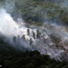 Haze rising from an oil palm plantation and forest in Riau province.